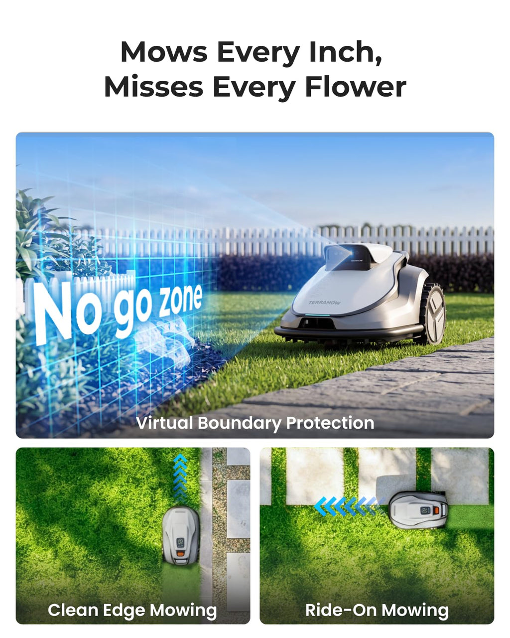 V1000 Robot Lawn Mower with Garage, Max 0.3 Acre, No Wire/RTK, Auto Mapping | Triple-CamAI Vision Navigation and Obstacle Avoidance, Smart App Control, Multi-Zone Management for Complex Gardens