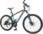 MOONCOOL 26 In. Wheel 21 Speeds Bicycle Mountain Bike Double Disc Brakes and Derailleur, Suspension Fork, Unisex MTB Bike for Women and Men Youth Lightweight Aluminum and Steel Frame