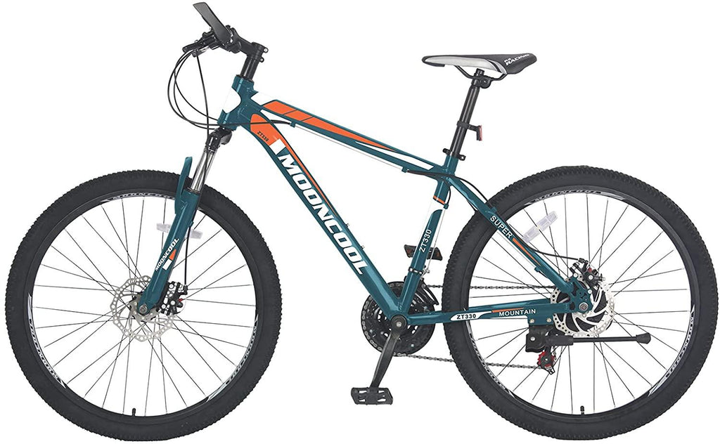 MOONCOOL 26 In. Wheel 21 Speeds Bicycle Mountain Bike Double Disc Brakes and Derailleur, Suspension Fork, Unisex MTB Bike for Women and Men Youth Lightweight Aluminum and Steel Frame