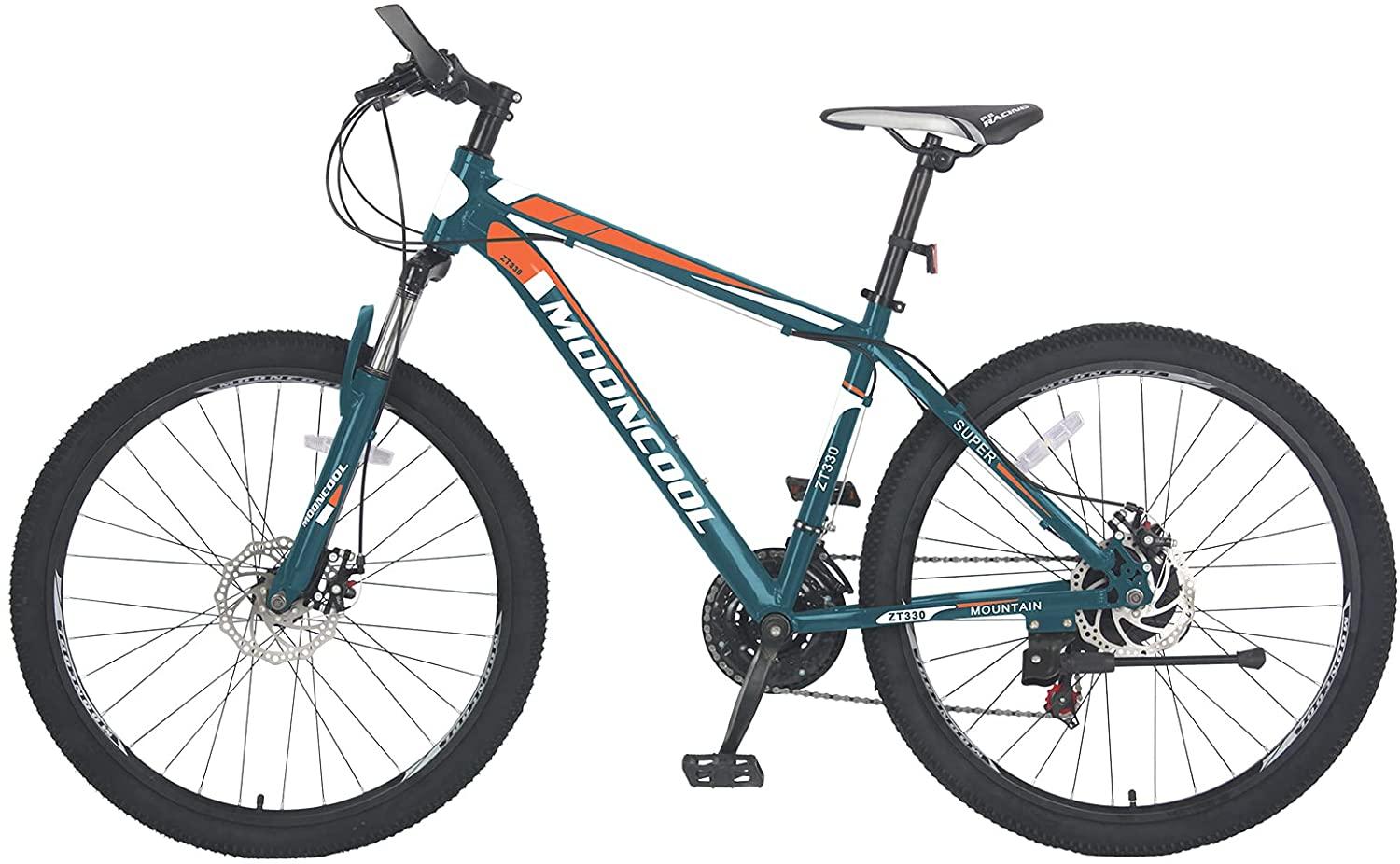 MOONCOOL 26 In. Wheel 21 Speeds Bicycle Mountain Bike Double Disc Brakes and Derailleur, Suspension Fork, Unisex MTB Bike for Women and Men Youth Lightweight Aluminum and Steel Frame