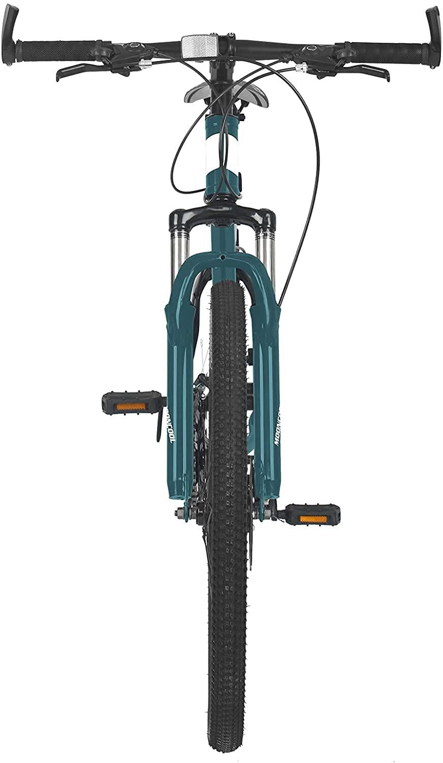 MOONCOOL 26 In. Wheel 21 Speeds Bicycle Mountain Bike Double Disc Brakes and Derailleur, Suspension Fork, Unisex MTB Bike for Women and Men Youth Lightweight Aluminum and Steel Frame