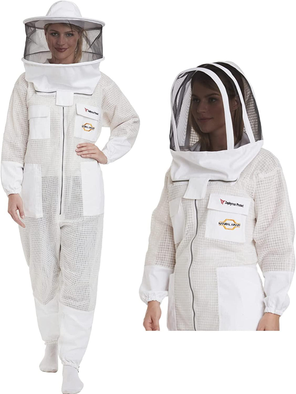zephyros protect - 3 layer ventilated beekeeping suit outfit - with 2 non-flammable veil mesh (round &amp; fencing) - beekeepers stay ultra cool &amp; protection from bees &amp; wasps