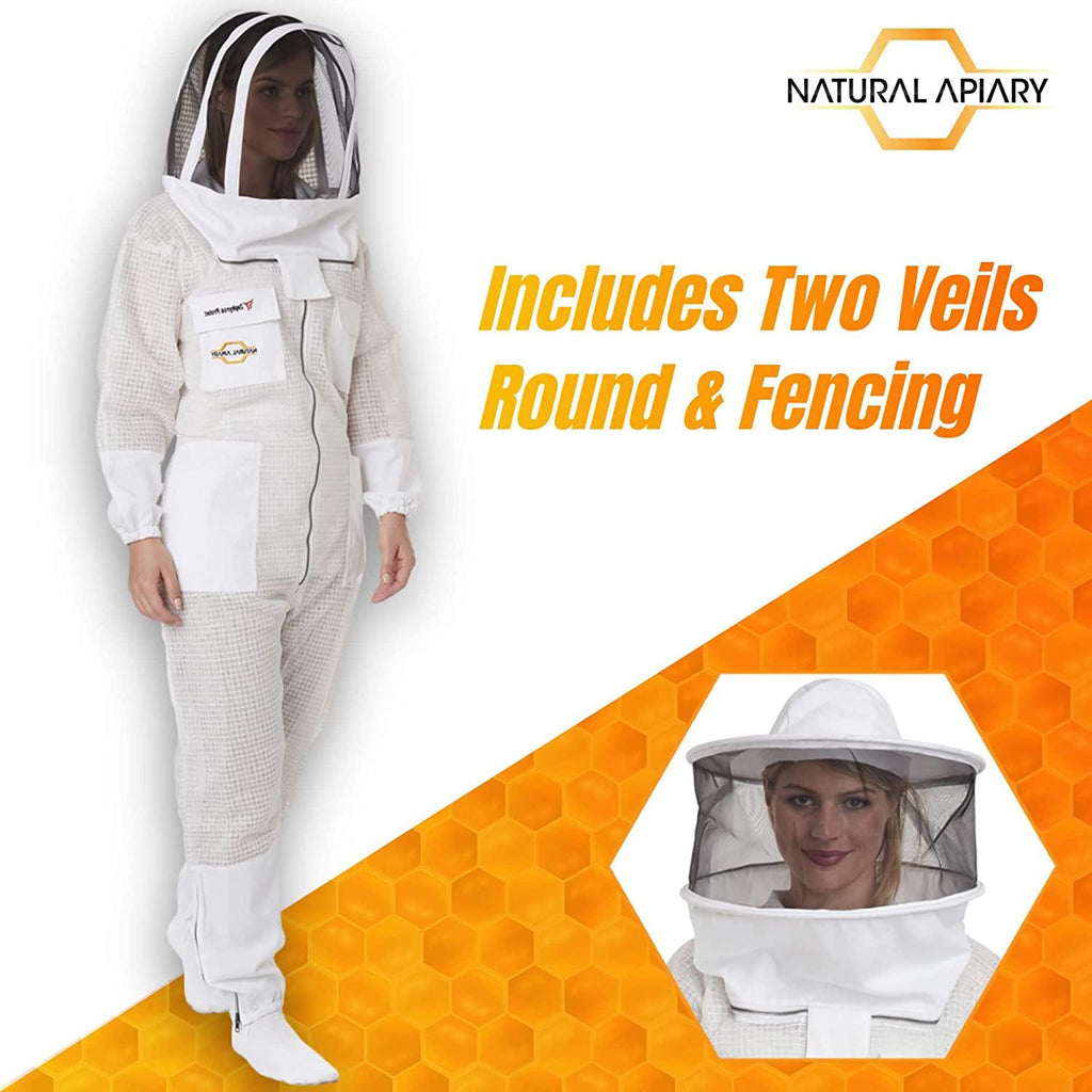 zephyros protect - 3 layer ventilated beekeeping suit outfit - with 2 non-flammable veil mesh (round &amp; fencing) - beekeepers stay ultra cool &amp; protection from bees &amp; wasps