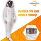 zephyros protect - 3 layer ventilated beekeeping suit outfit - with 2 non-flammable veil mesh (round &amp; fencing) - beekeepers stay ultra cool &amp; protection from bees &amp; wasps