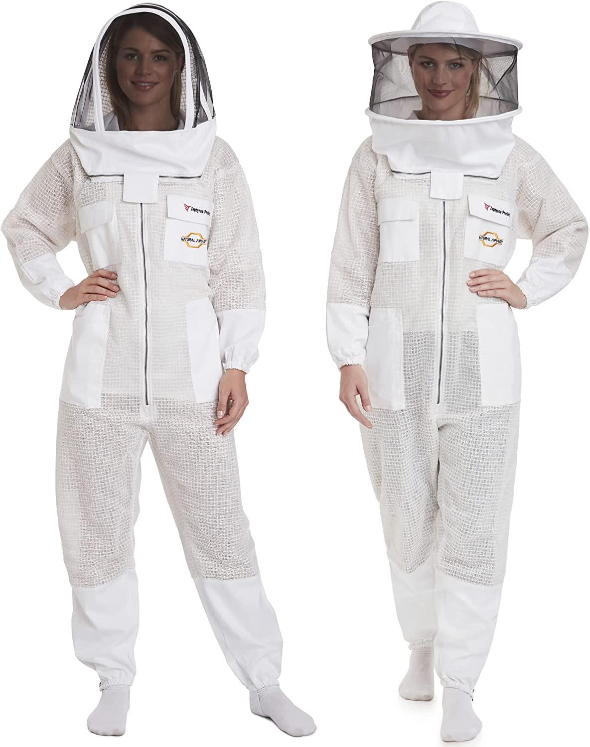 zephyros protect - 3 layer ventilated beekeeping suit outfit - with 2 non-flammable veil mesh (round &amp; fencing) - beekeepers stay ultra cool &amp; protection from bees &amp; wasps
