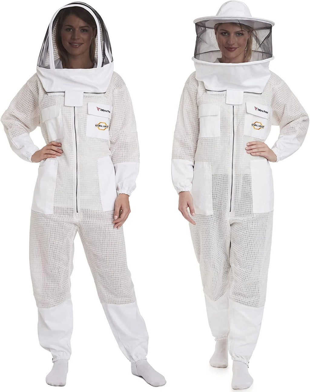 zephyros protect - 3 layer ventilated beekeeping suit outfit - with 2 non-flammable veil mesh (round &amp; fencing) - beekeepers stay ultra cool &amp; protection from bees &amp; wasps