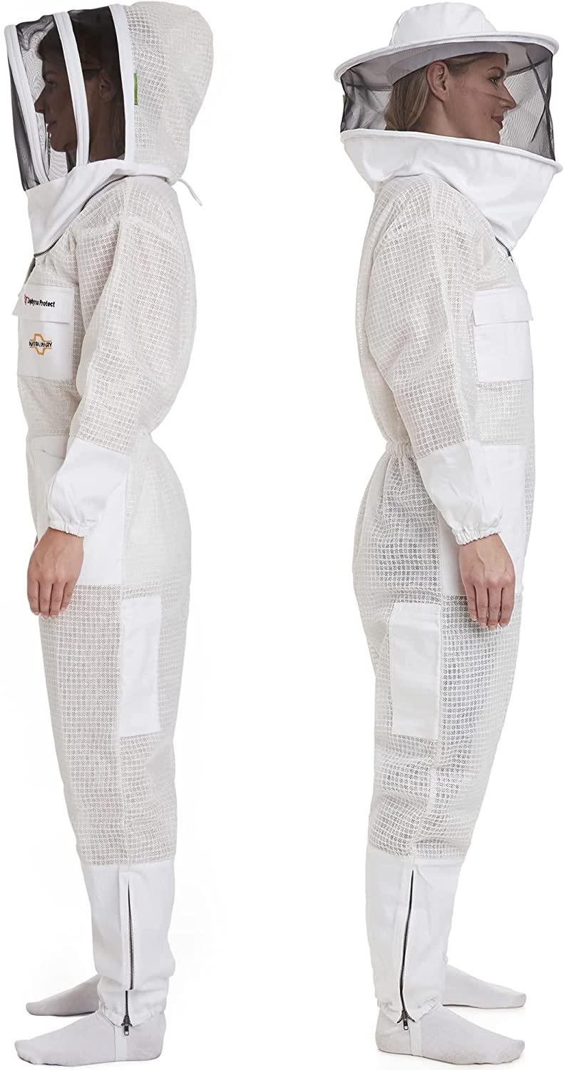zephyros protect - 3 layer ventilated beekeeping suit outfit - with 2 non-flammable veil mesh (round &amp; fencing) - beekeepers stay ultra cool &amp; protection from bees &amp; wasps