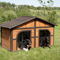 Merry Products Merry Products Darker Stain Duplex Dog House with Dog Doors, Wood, Extra Large