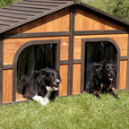 Merry Products Merry Products Darker Stain Duplex Dog House with Dog Doors, Wood, Extra Large