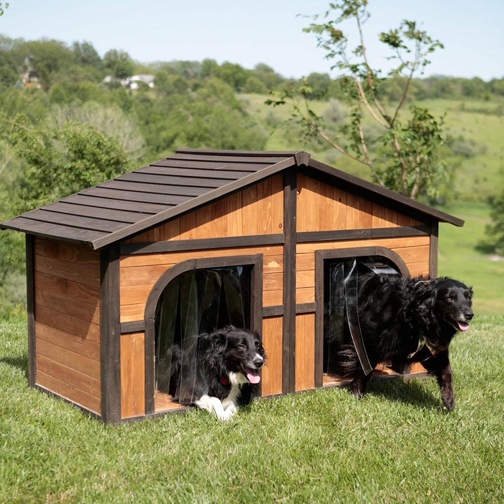 Merry Products Merry Products Darker Stain Duplex Dog House with Dog Doors, Wood, Extra Large