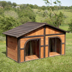 Merry Products Merry Products Darker Stain Duplex Dog House with Dog Doors, Wood, Extra Large