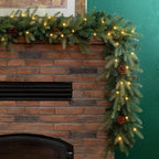 9 ft. L Pre-Lit Greenery Pine Cone Artificial Christmas Garland with Warm White LED Light (2-Pack)