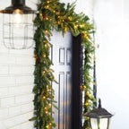 9 ft. L Pre-Lit Greenery Pine Cone Artificial Christmas Garland with Warm White LED Light (2-Pack)
