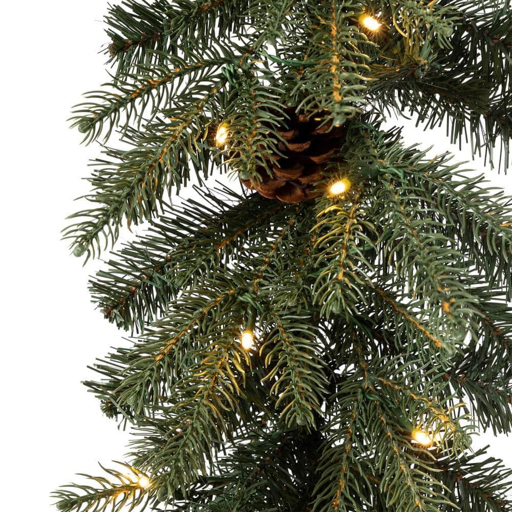 9 ft. L Pre-Lit Greenery Pine Cone Artificial Christmas Garland with Warm White LED Light (2-Pack)