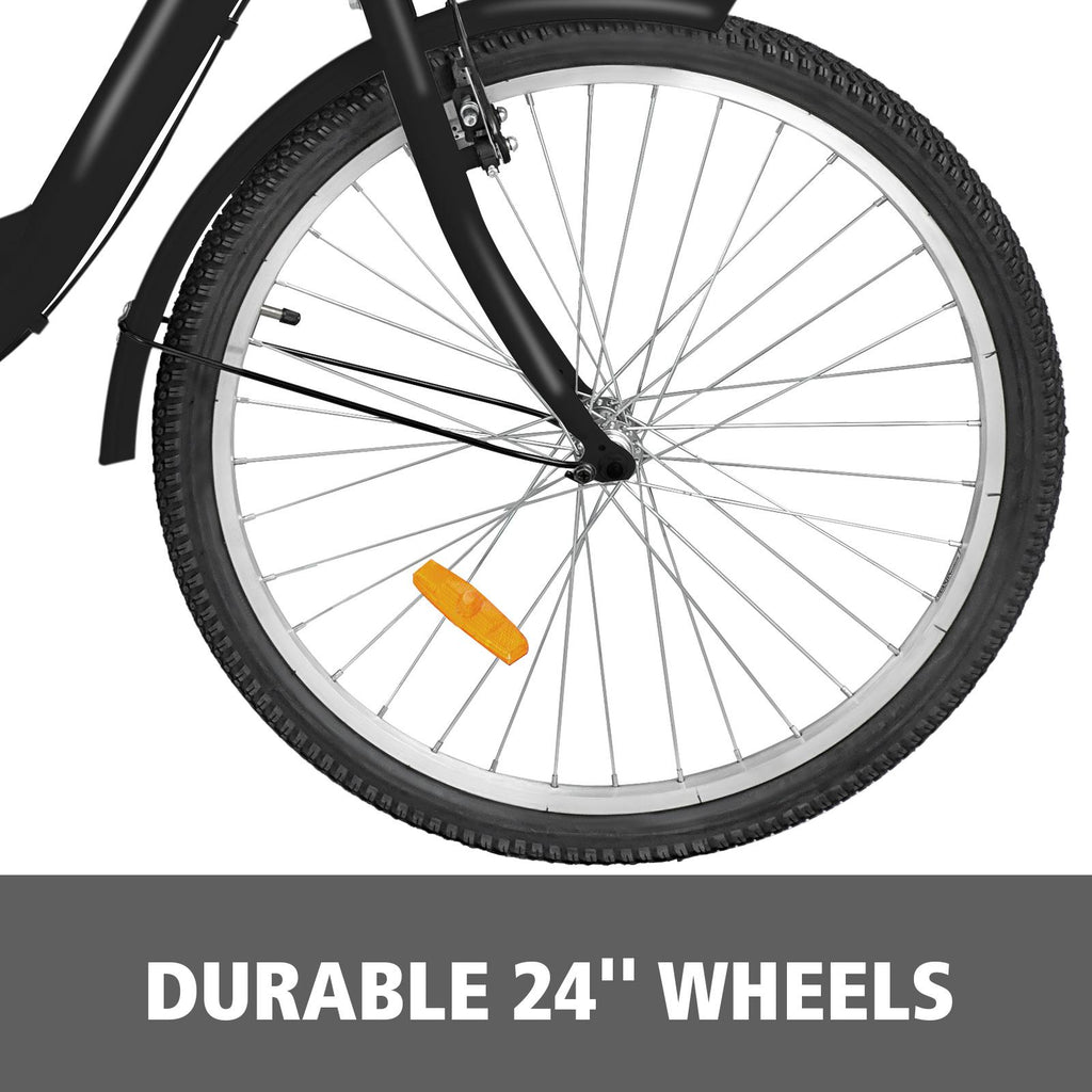Adult Tricycle 24",7-Speed Three Wheel Bike Cruise Bike Seat Adjustable Trike with Bell, Brake System and Basket Cruiser Bicycles Size for Shopping,Black