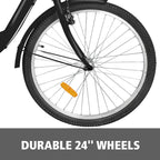 Adult Tricycle 24",7-Speed Three Wheel Bike Cruise Bike Seat Adjustable Trike with Bell, Brake System and Basket Cruiser Bicycles Size for Shopping,Black