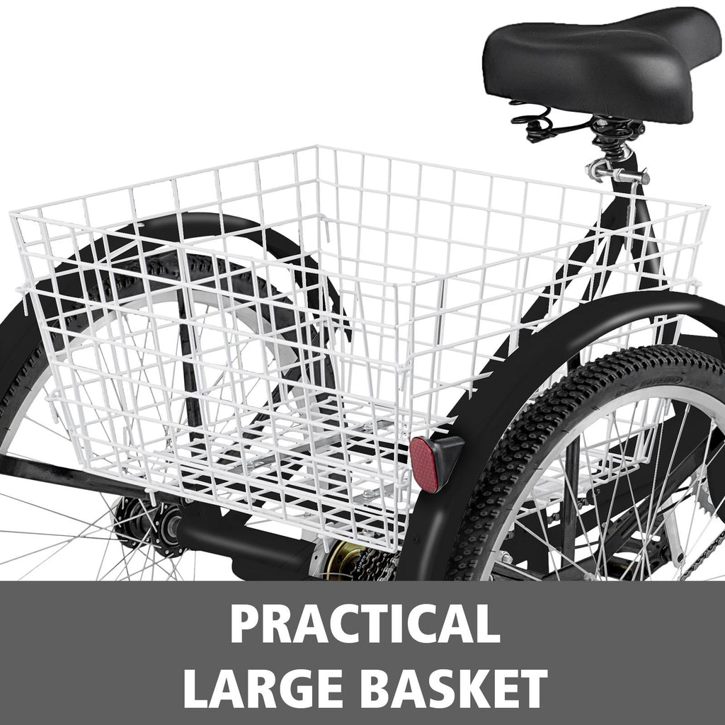 Adult Tricycle 24",7-Speed Three Wheel Bike Cruise Bike Seat Adjustable Trike with Bell, Brake System and Basket Cruiser Bicycles Size for Shopping,Black