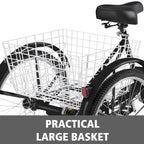 Adult Tricycle 24",7-Speed Three Wheel Bike Cruise Bike Seat Adjustable Trike with Bell, Brake System and Basket Cruiser Bicycles Size for Shopping,Black