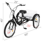 Adult Tricycle 24",7-Speed Three Wheel Bike Cruise Bike Seat Adjustable Trike with Bell, Brake System and Basket Cruiser Bicycles Size for Shopping,Black