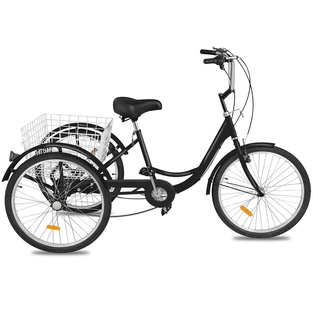 Adult Tricycle 24",7-Speed Three Wheel Bike Cruise Bike Seat Adjustable Trike with Bell, Brake System and Basket Cruiser Bicycles Size for Shopping,Black