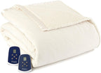 Shavel Home Products Micro Flannel Reverse to Sherpa Electric Heated Blanket  Queen  Ivory
