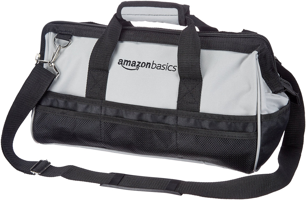 Durable Wear-Resistant Tool StoraBag with Adjustable Shoulder Strap, Portable Tool Organizer, 16 in, Black & Grey