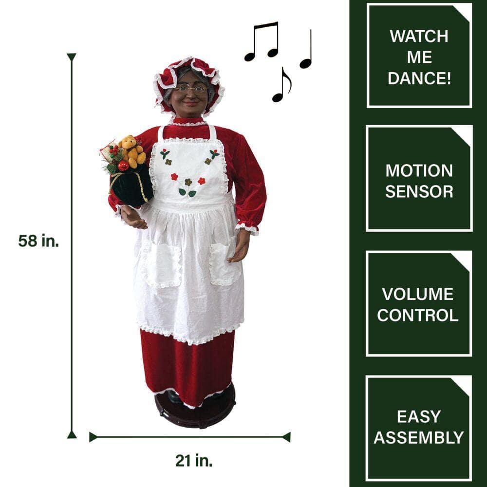 58 in. Christmas African American Dancing Mrs. Claus with Apron