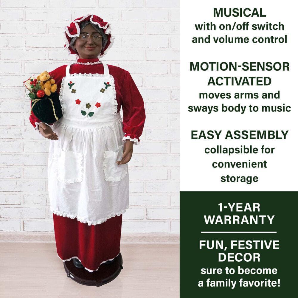 58 in. Christmas African American Dancing Mrs. Claus with Apron
