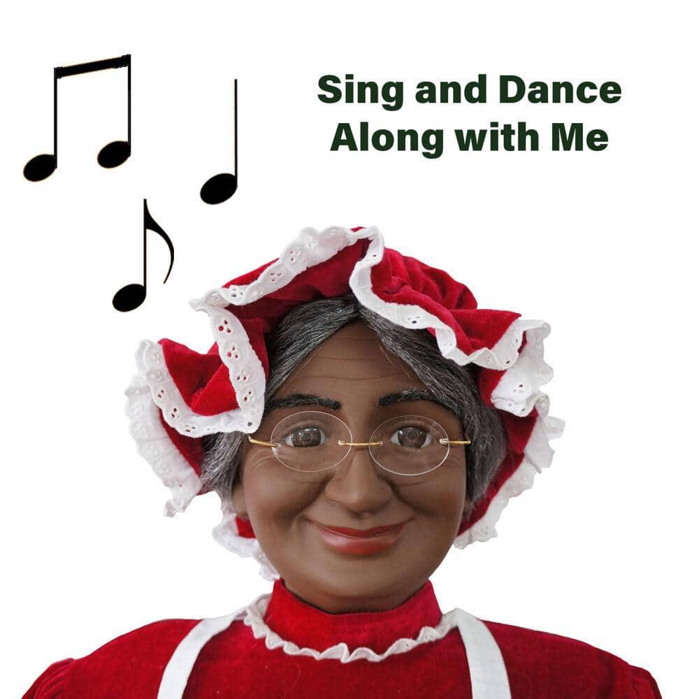 58 in. Christmas African American Dancing Mrs. Claus with Apron