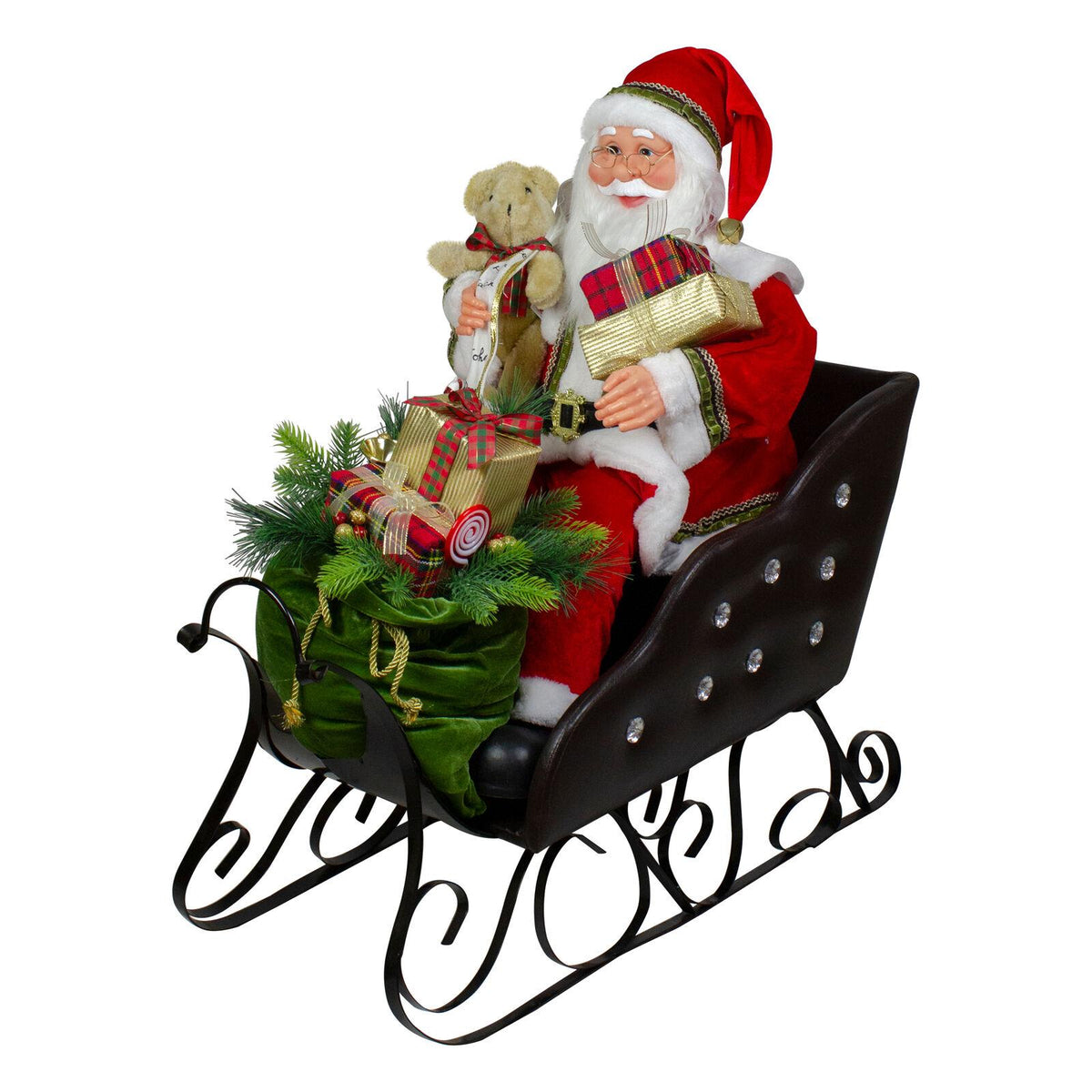 Northlight 32" Jolly Santa Claus in a Black and Jewel Sleigh Christmas Figure