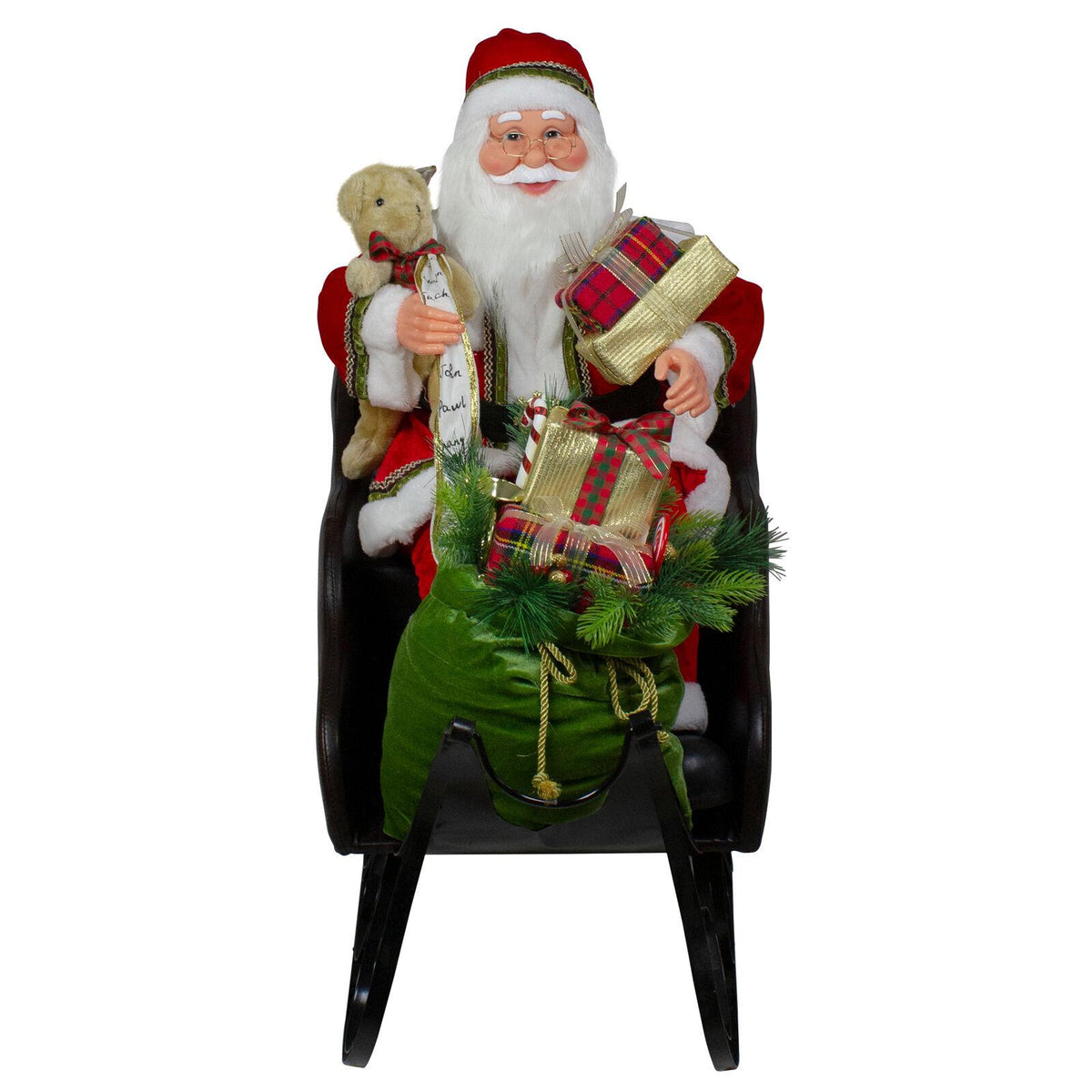 Northlight 32" Jolly Santa Claus in a Black and Jewel Sleigh Christmas Figure