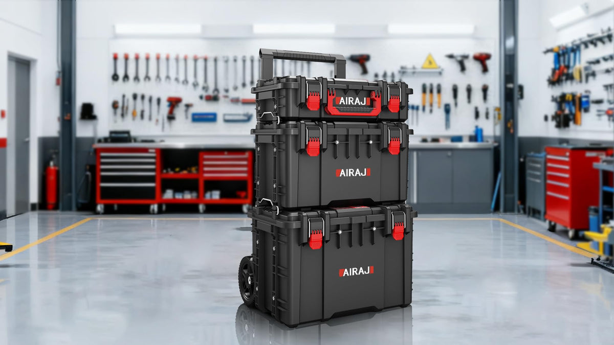 Rolling Tool Box with Wheels Heavy Duty,Modular Stackable Tool Box Organizer,Waterproof Toolbox for Hand/Power Tools,Removable Divider/Parts Box,All-terrain Durable Wheels,Telescopic Pull Rod Handle