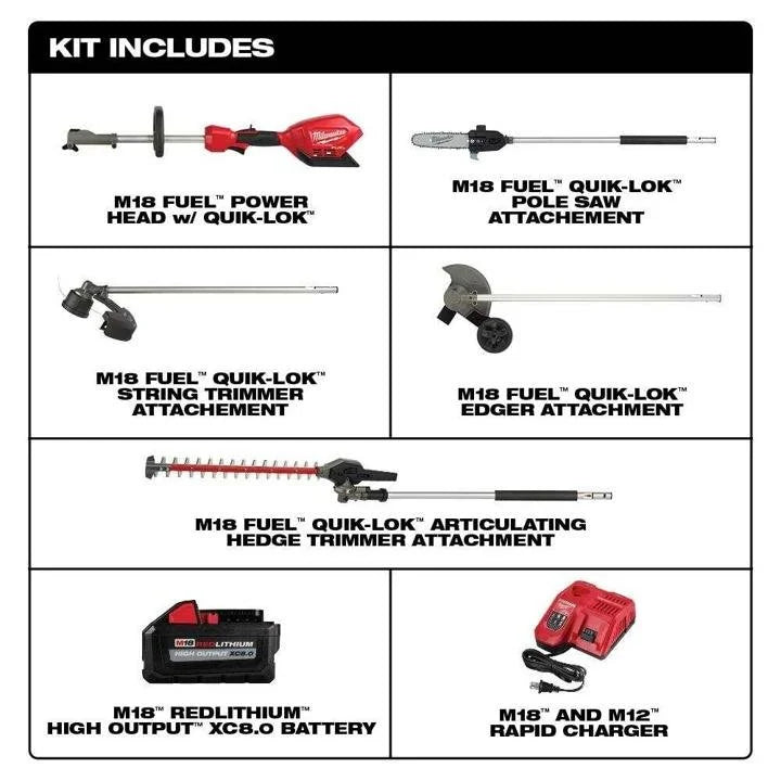 milwaukee-m18-fuel-18-Volt Lithium-Ion Cordless Brushless String Grass Trimmer Combo Kit with Pole Saw, Hedge Trimmer, Edger