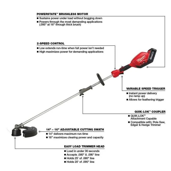 milwaukee-m18-fuel-18-Volt Lithium-Ion Cordless Brushless String Grass Trimmer Combo Kit with Pole Saw, Hedge Trimmer, Edger