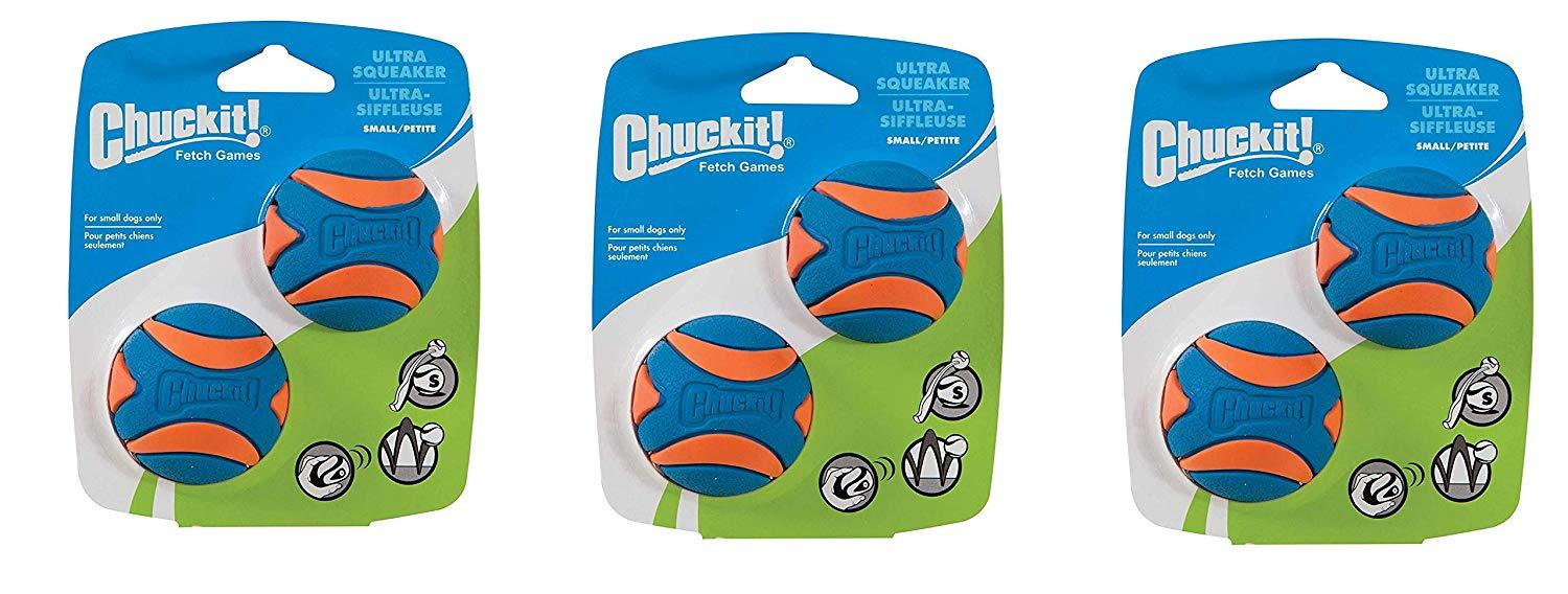 Chuckit! Ultra Squeaker Dog Ball High Bounce Blue/Oran3 Sizes, 3 Pack