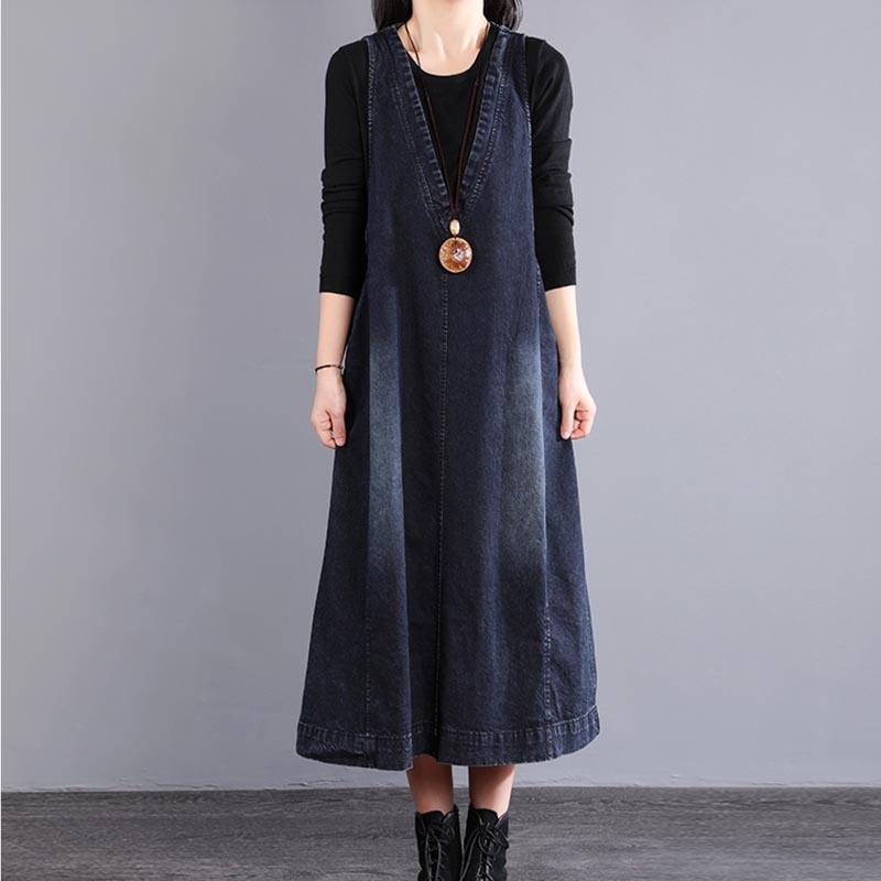 spring retro casual sleeveless denim dress