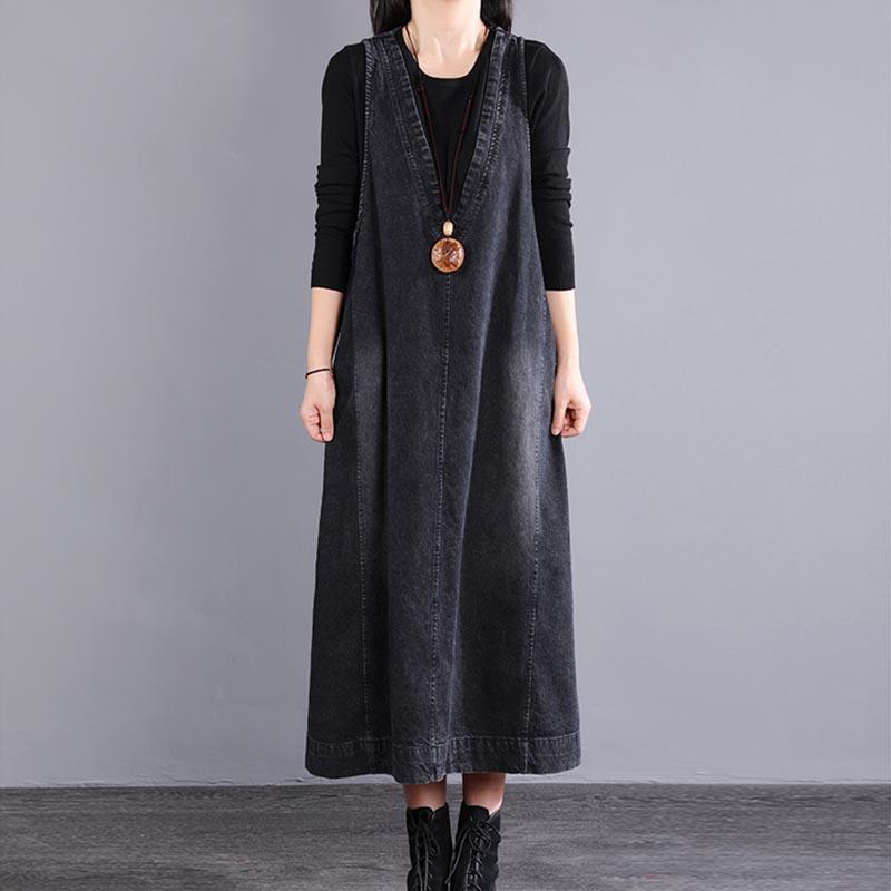 spring retro casual sleeveless denim dress