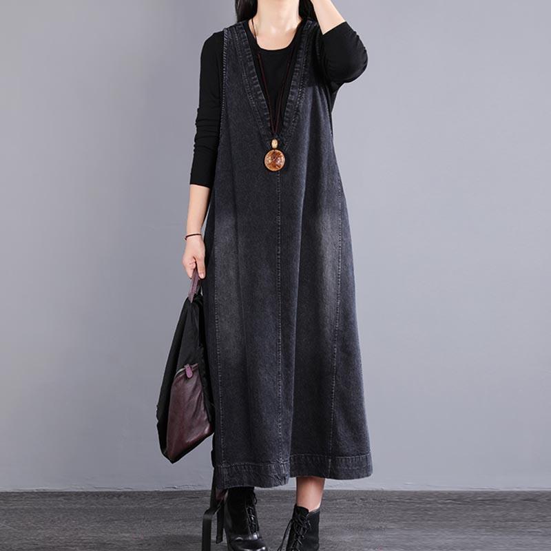 spring retro casual sleeveless denim dress