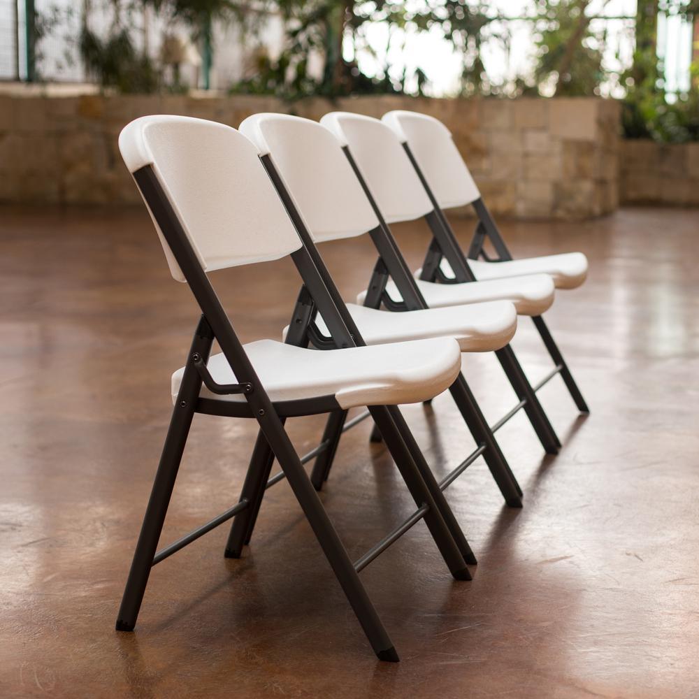 White Plastic Seat Metal Frame Outdoor Safe Folding Chair (Set of 4)