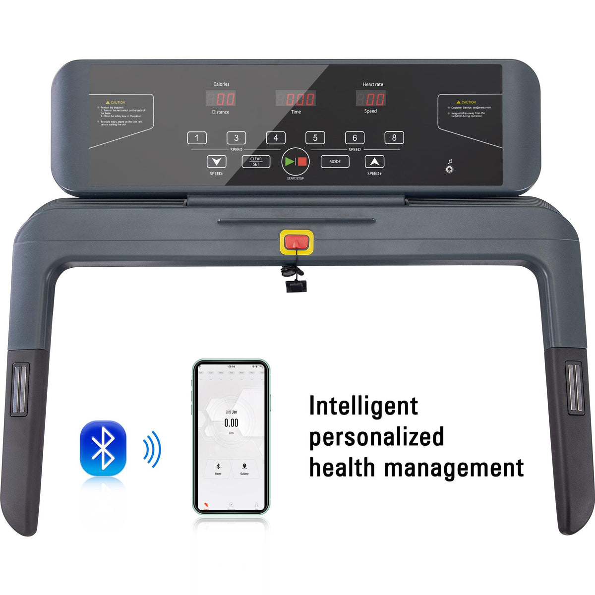 Treadmill with Incline, Folding Treadmill with Adjustable Incline and 8MPH Speed, Bluetooth App Tracker, Transportation Wheels, 264 lb Capacity, Treadmill for Home Gym Indoor