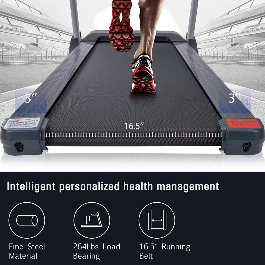 Treadmill with Incline, Folding Treadmill with Adjustable Incline and 8MPH Speed, Bluetooth App Tracker, Transportation Wheels, 264 lb Capacity, Treadmill for Home Gym Indoor