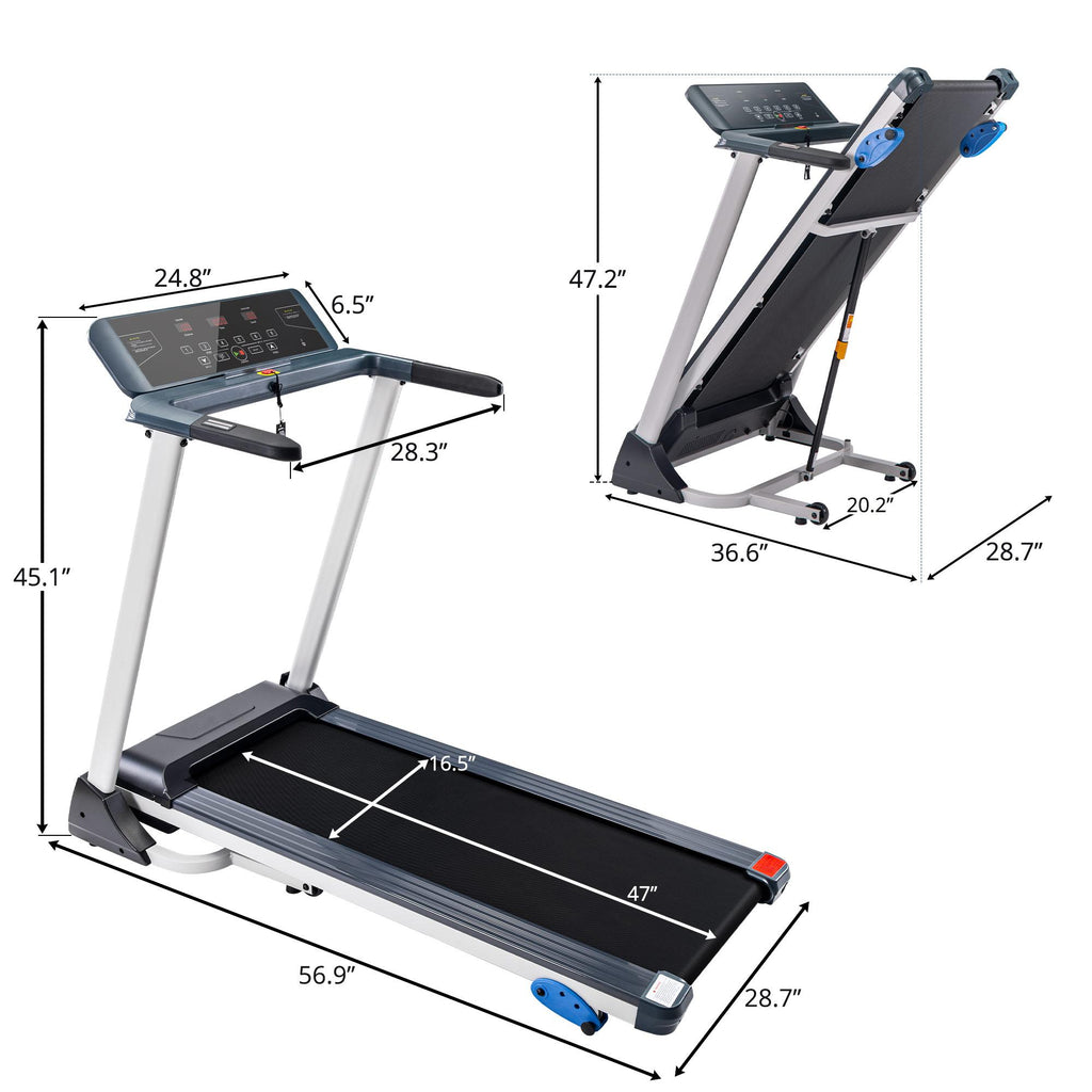 Treadmill with Incline, Folding Treadmill with Adjustable Incline and 8MPH Speed, Bluetooth App Tracker, Transportation Wheels, 264 lb Capacity, Treadmill for Home Gym Indoor