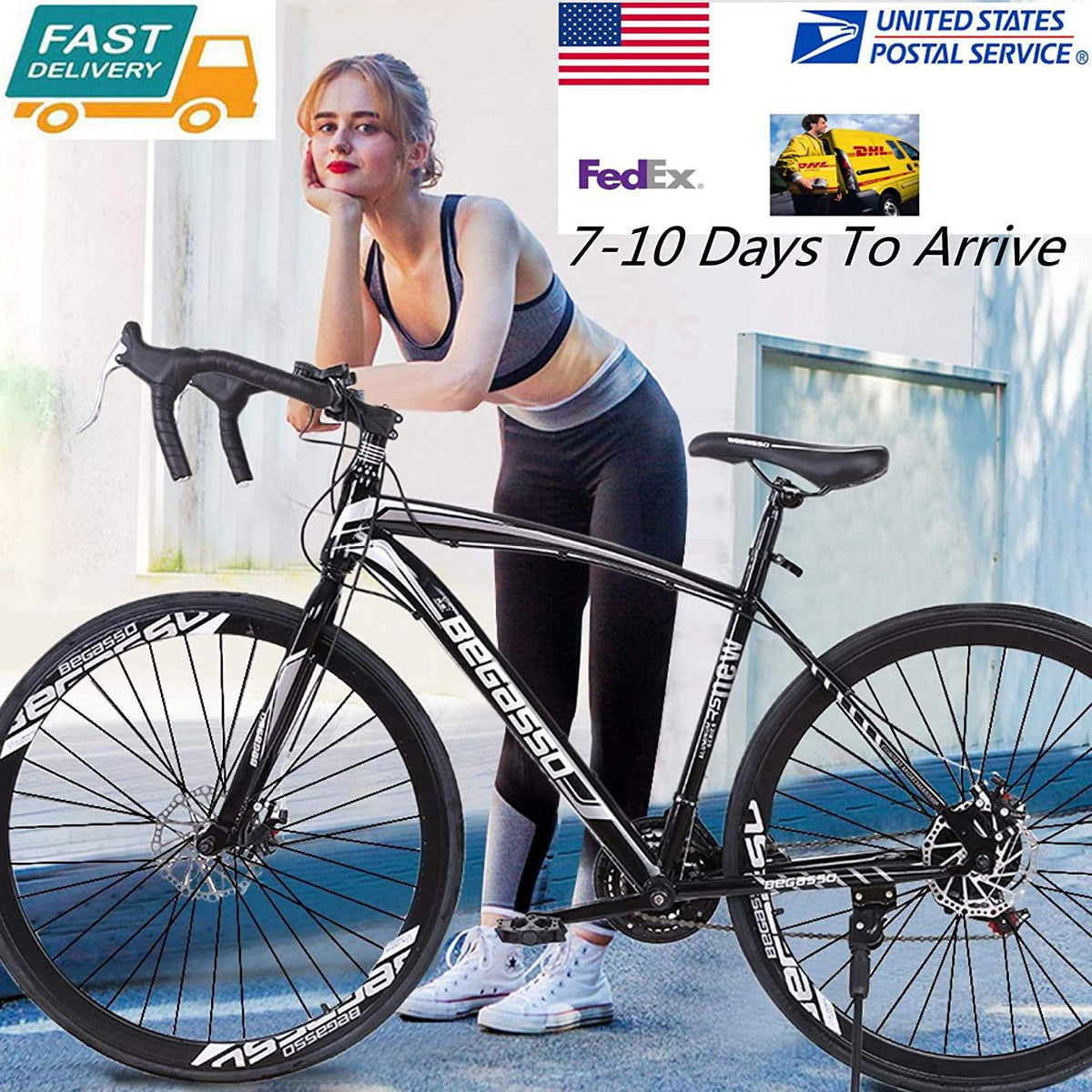 Road Bike Mountain Bicycle, HAIWAI 2021 Road Bike 700c Bicycle Cycling for Mens or Womens with 21 Speed Disc Brakes&amp;Full Suspension - 【US Warehouse Shipment】 (Black)