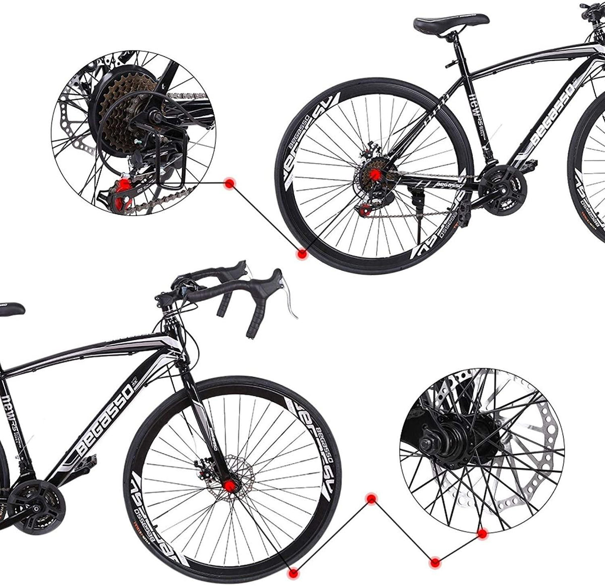 Road Bike Mountain Bicycle, HAIWAI 2021 Road Bike 700c Bicycle Cycling for Mens or Womens with 21 Speed Disc Brakes&amp;Full Suspension - 【US Warehouse Shipment】 (Black)