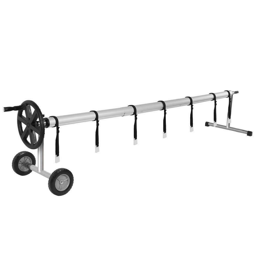 in-ground stainless steel solar pool cover reel for pools up to 16' wide black