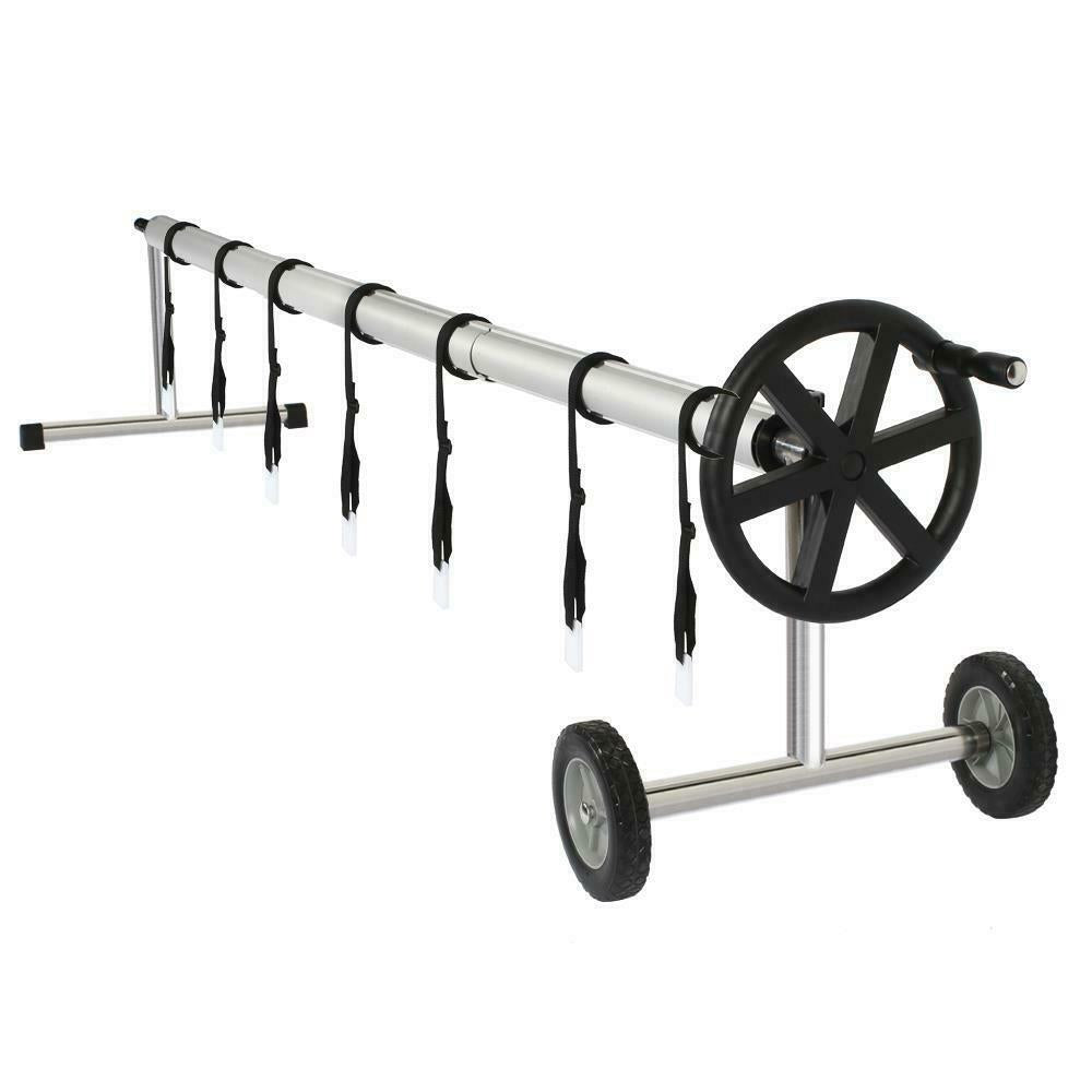 in-ground stainless steel solar pool cover reel for pools up to 16' wide black