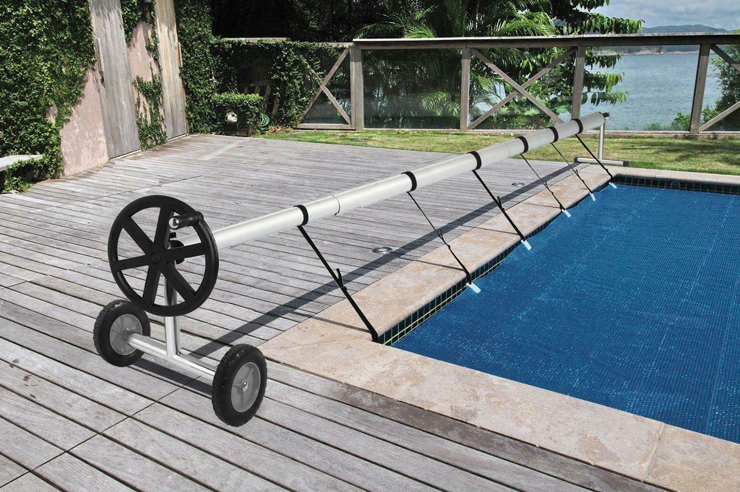 in-ground stainless steel solar pool cover reel for pools up to 16' wide black