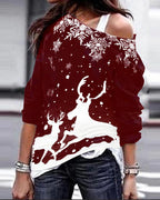 christmas reindeer print long sleeve sweatshirt