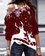 christmas reindeer print long sleeve sweatshirt