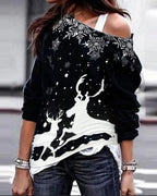 christmas reindeer print long sleeve sweatshirt